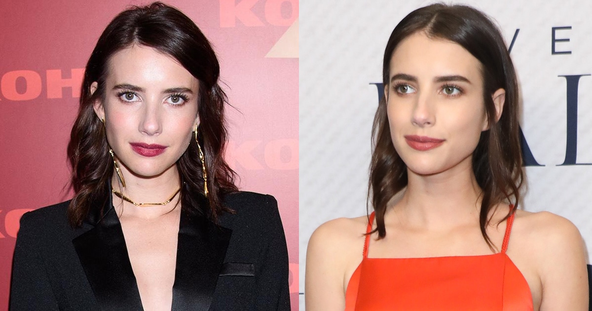 Braless Emma Roberts With Shoulder Length Hair Tucked Behind Ears