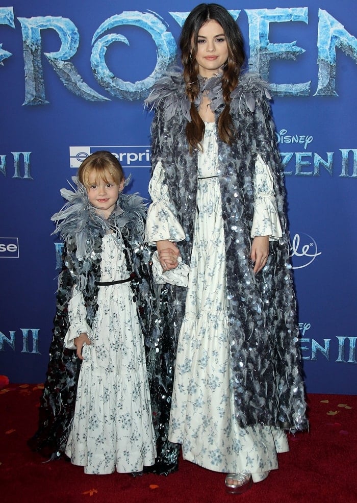 Gracie Elliot Teefey and Selena Gomez wearing matching, Frozen-inspired outfits