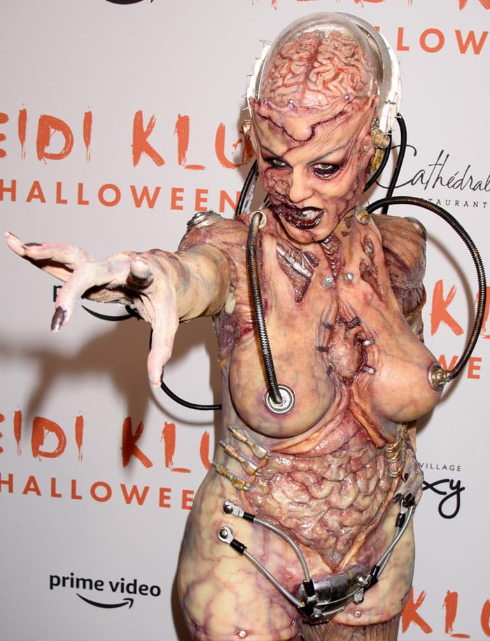 Heidi Klum aka Queen of Halloween as a creepy and gory alien