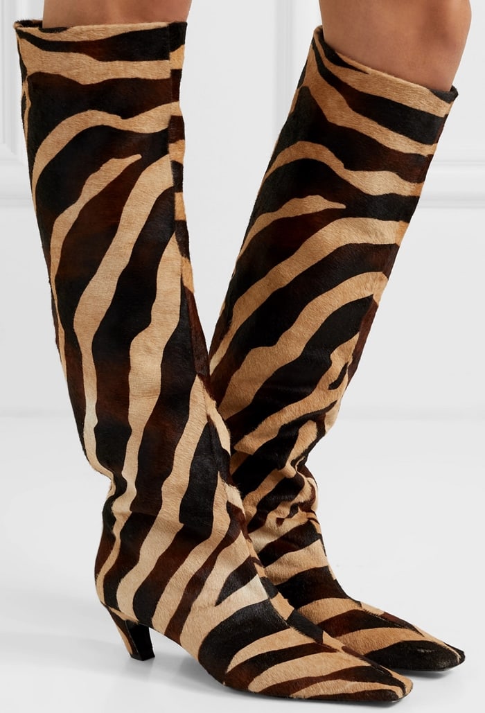 Khaite Zebra-Print Calf Hair Knee Boots