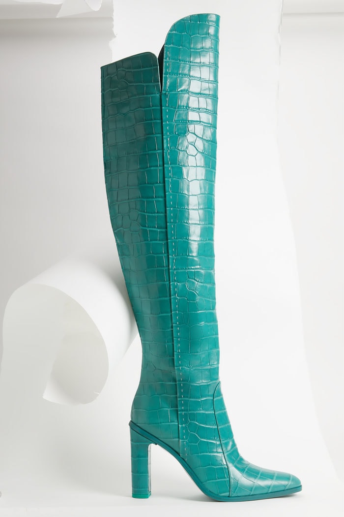 Max Mara Crocodile-Print Leather Thigh-High Boots