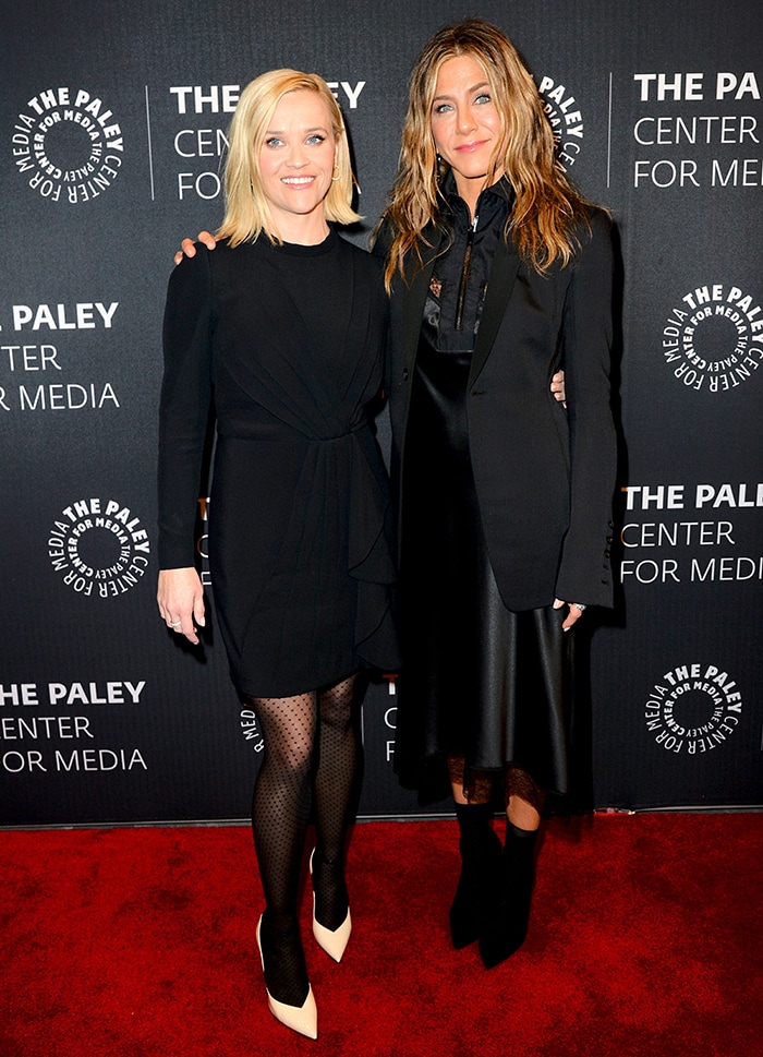 The Morning Shoe lead stars Reese Witherspoon and Jennifer Aniston at the premiere of the Apple TV+ series at The Paley Center in New York City on October 29, 2019