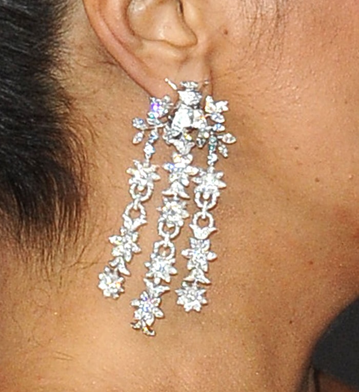 Salma Hayek wears diamond earrings from Gucci's high jewelry collection