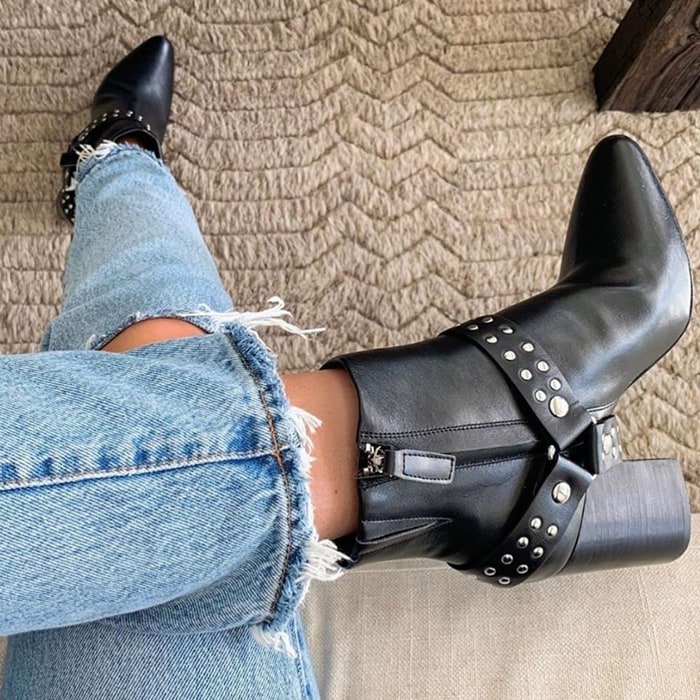 Black Studded Tegan Ankle Boots