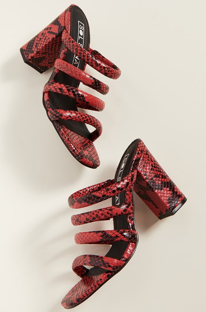 Red Snake Triple Strapped Judy Tubular Mules