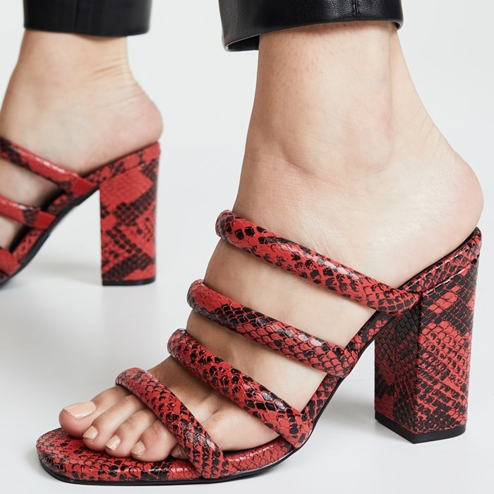 Red Snake Triple Strapped Judy Tubular Mules
