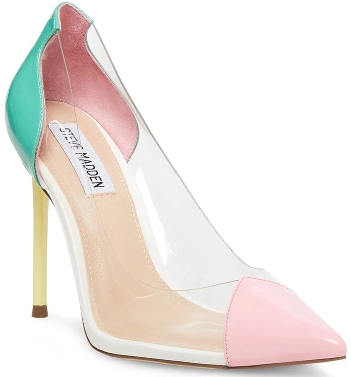 The Malibu pump crosses a towering stiletto heel with a transparent upper