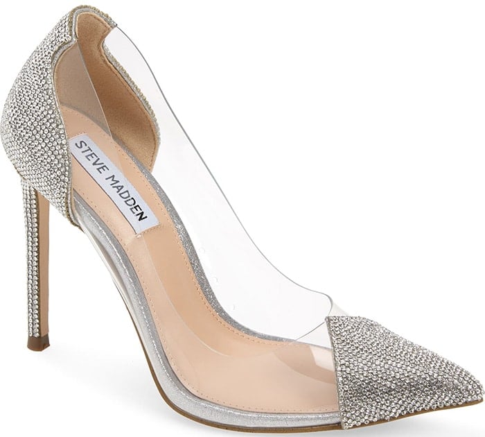 The Malibu pump crosses a towering stiletto heel with a transparent upper