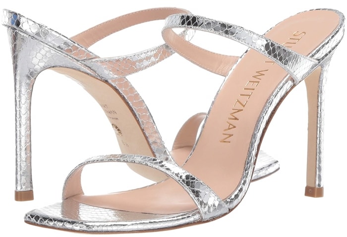 Stuart Weitzman's Aleena heeled sandals feature a slip-on open-toe silhouette