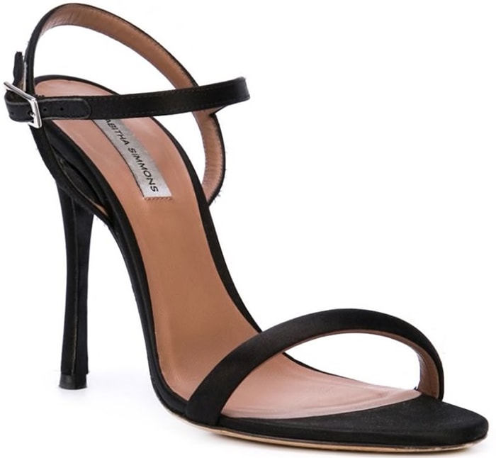 Eve sandals from Tabitha Simmons featuring an almond toe, a branded insole, a high stiletto heel and an ankle strap with a side buckle fastening