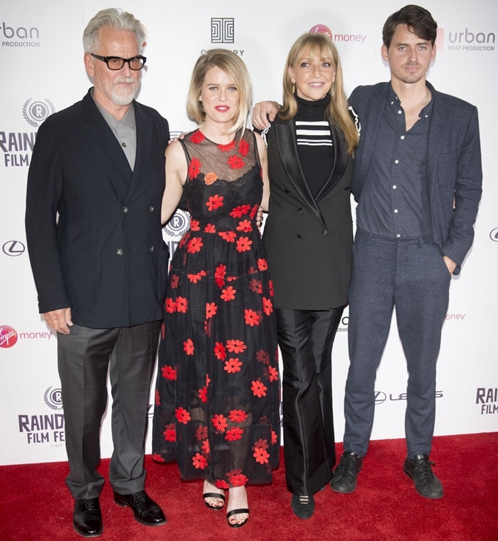 Alice Eve is pictured alongside her parents, actors Trevor Eve and Sharon Maughan, and her brother Jack Eve at the Raindance Film Festival