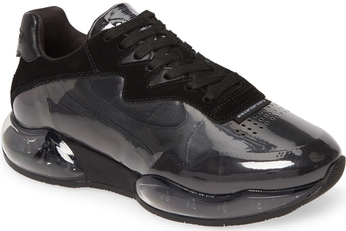 Alexander Wang's Stadium sneakers are constructed of clear PVC layered over black supple suede and mesh