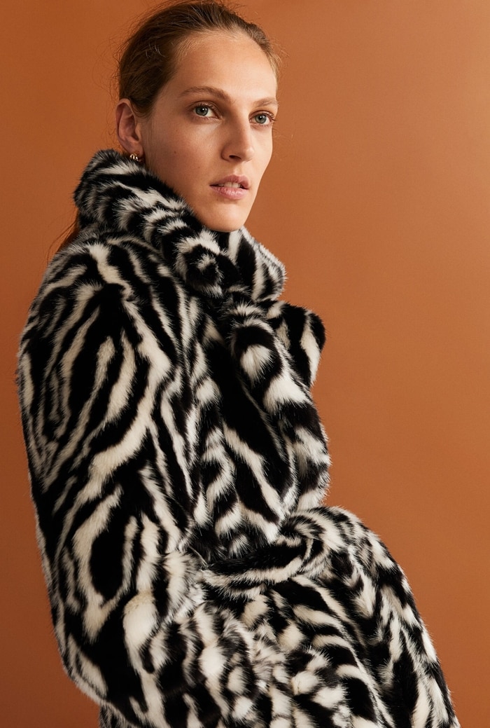 Zebra Print Belted Faux Fur Mango Coat, Belted Faux Fur Coat Mango