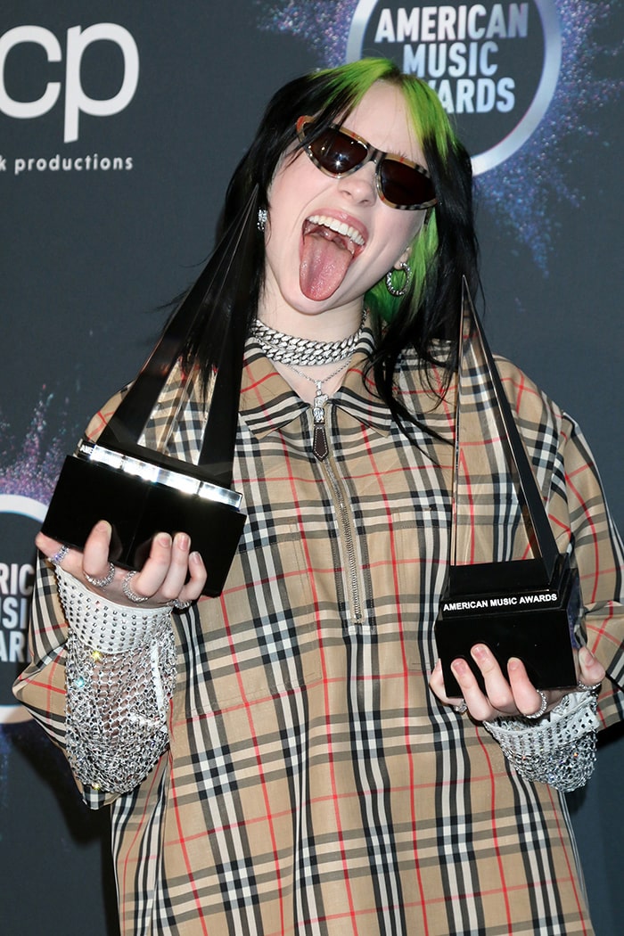 Billie Eilish takes home Best New Artist and Favorite Alternative Rock Artist awards at the 2019 AMAs in Los Angeles on November 24, 2019