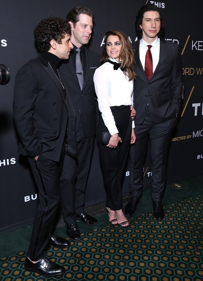 Brandon Uranowitz, David Furr, Keri Russell, and Adam Driver at the opening night party for Burn This
