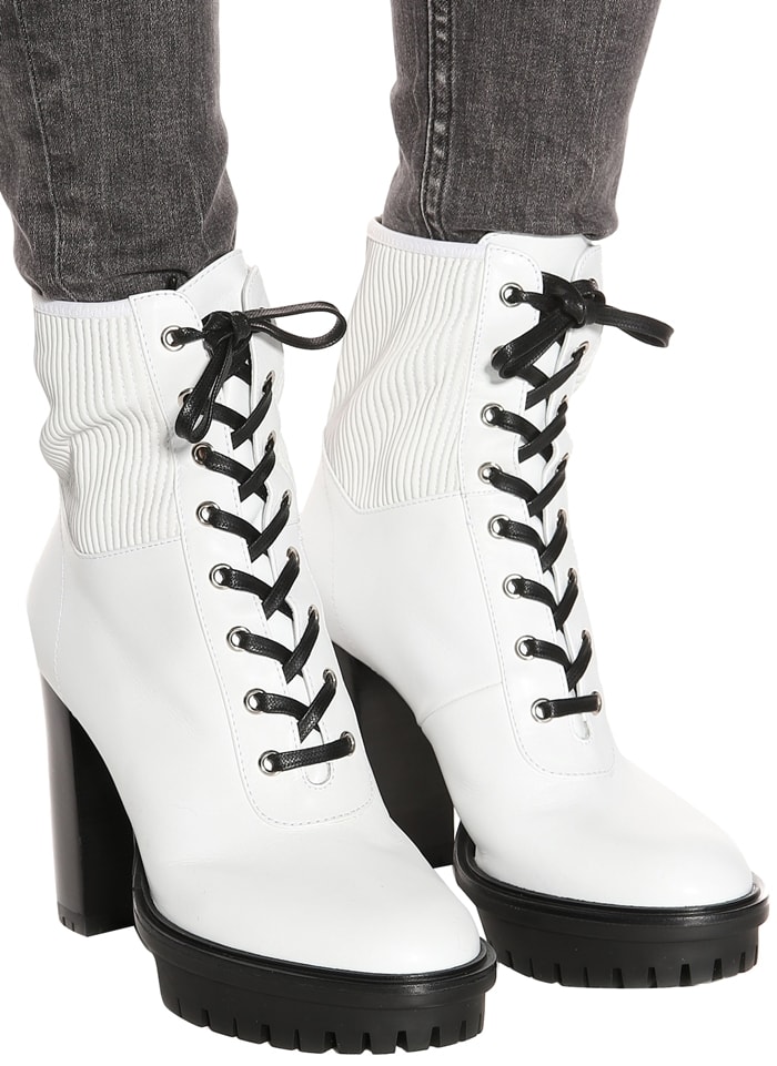 Gianvito Rossi's Martis ankle boots have been crafted in Italy from white calf leather and are paneled with eco stretch plissé leather insets at the collar
