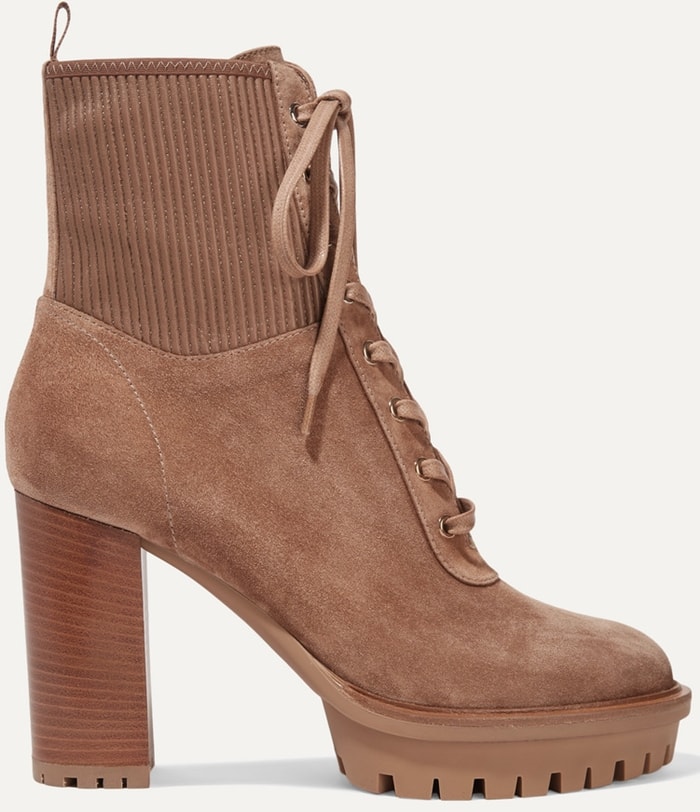These hiking-inspired boots have been made in Italy from plush suede and have ribbed leather cuffs