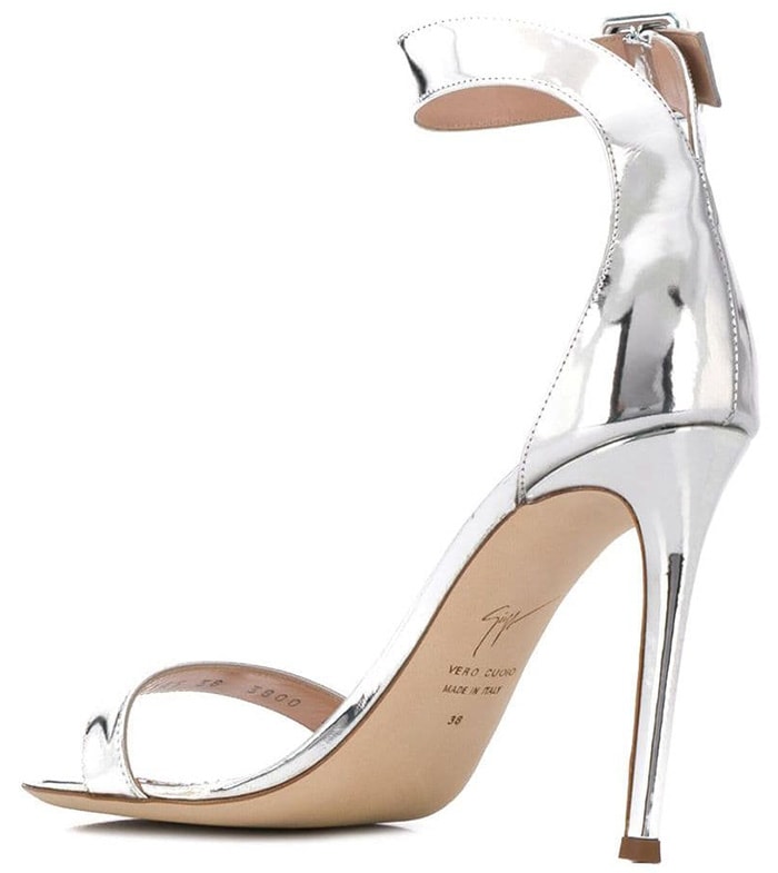 Silver-tone patent leather open toe sandals