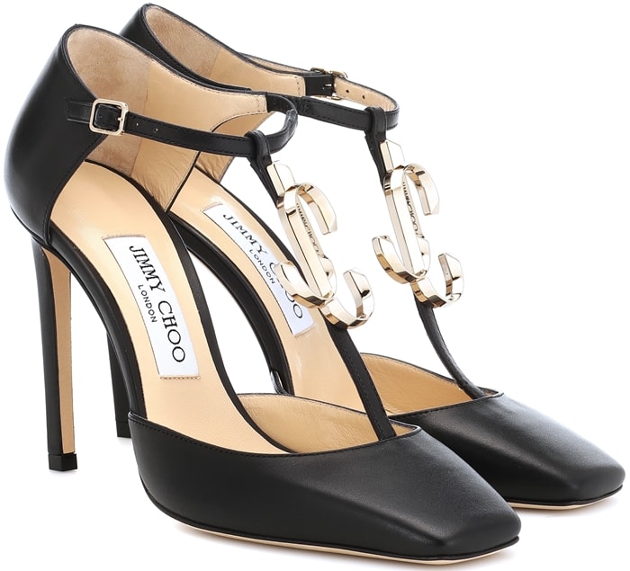 Lexica 100 pumps rendered with logo lettering glistening across its T-bar strap