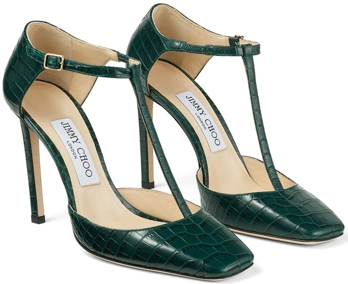 The Lexica 100 pump in dark green croc embossed leather is the perfect pair of heels to take you from day to evening