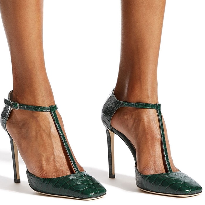 The Lexica 100 pump in dark green croc embossed leather is the perfect pair of heels to take you from day to evening