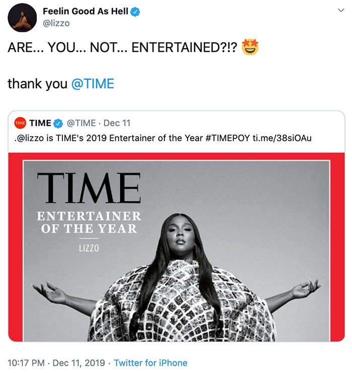 Time Magazine names Lizzo Entertainer of the Year