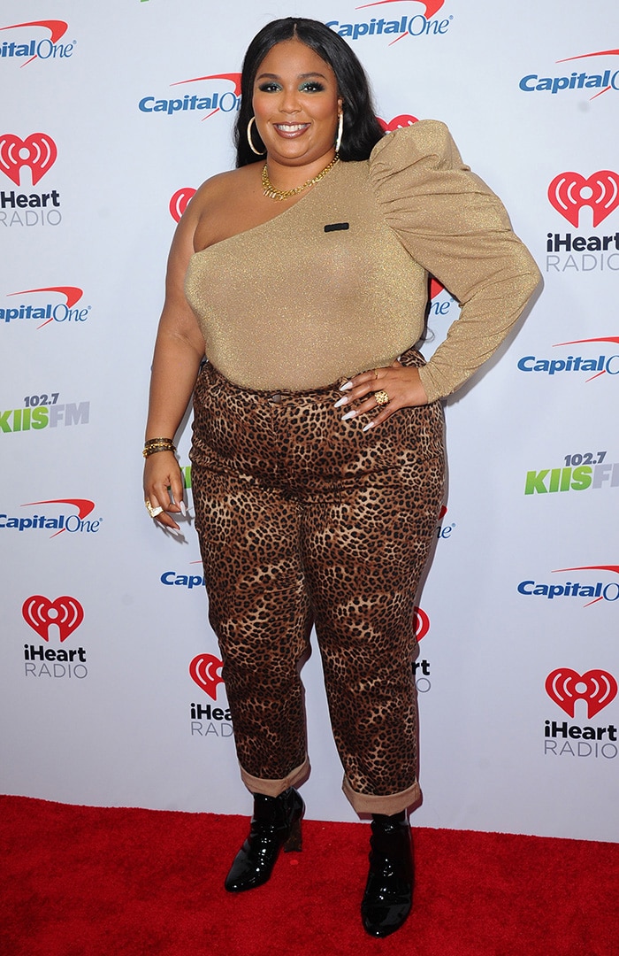 Lizzo shows her wild side in leopard-print pants at KIIS FM's iHeartRadio Jingle Ball 2019 in Los Angeles City on December 6, 2019