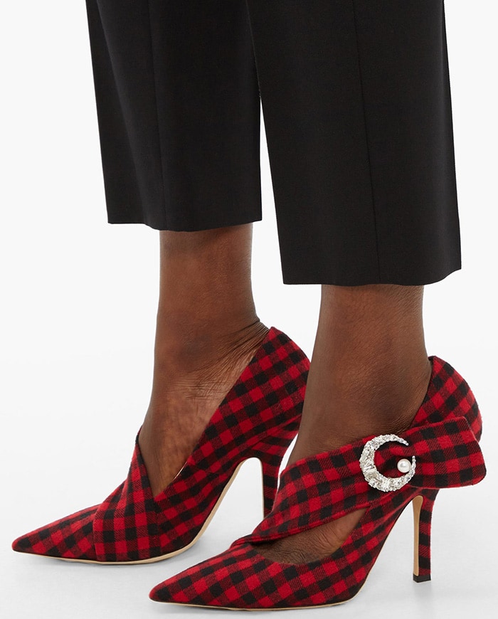 Turn to Midnight 00 for flamboyant footwear that is sure to make a statement like these red and black checked Miss Pump pumps