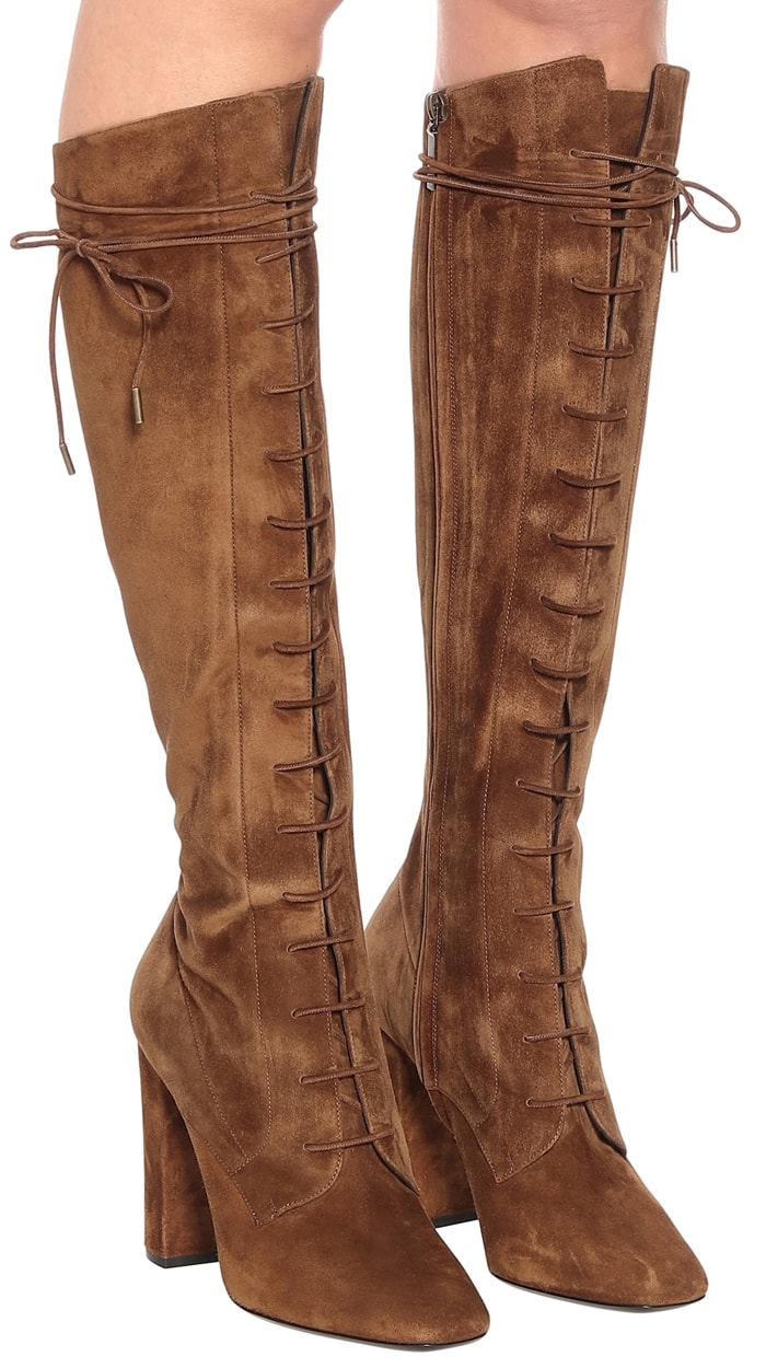 Saint Laurent Laura Lace-Up Suede Knee Boots