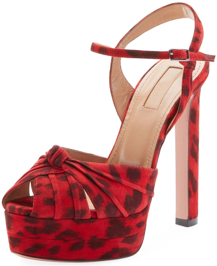 Aquazzura Evita Leopard-Print Suede Platform Sandals