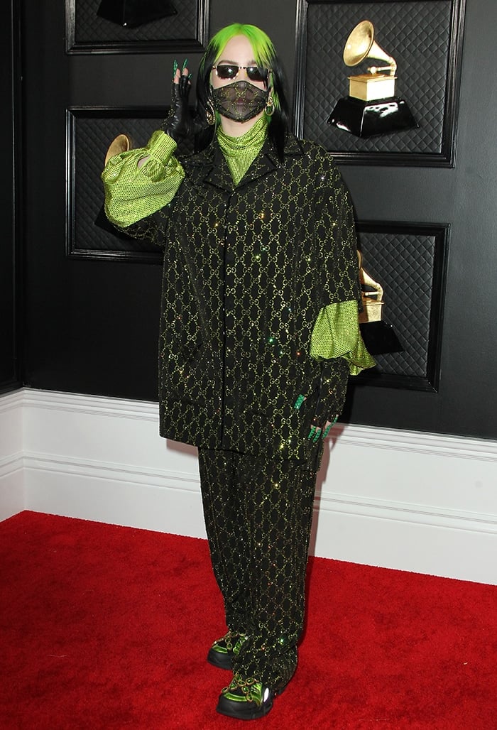 Billie Eilish in dazzling Gucci: a neon green and black ensemble at the Grammys