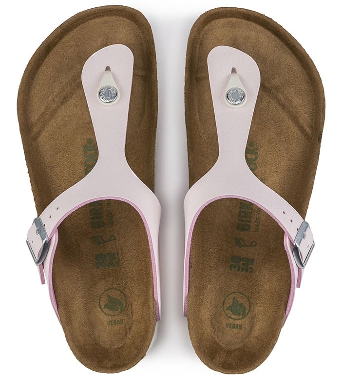 Imprints on vegan Birkenstocks are inked in green