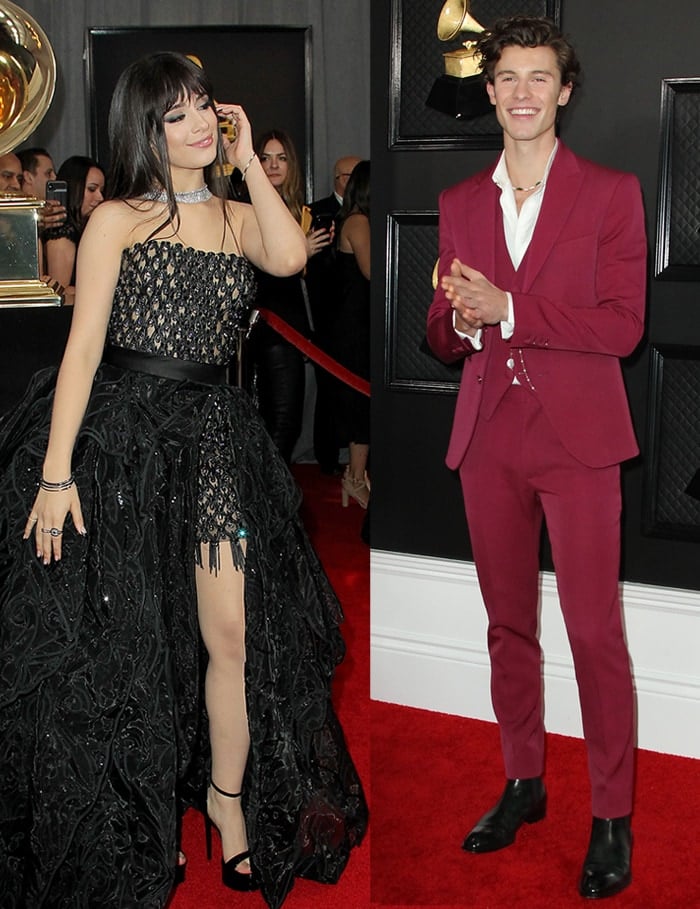 Camila Cabello and Shawn Mendes walk the 2020 Grammy Awards red carpet separately on January 26, 2020