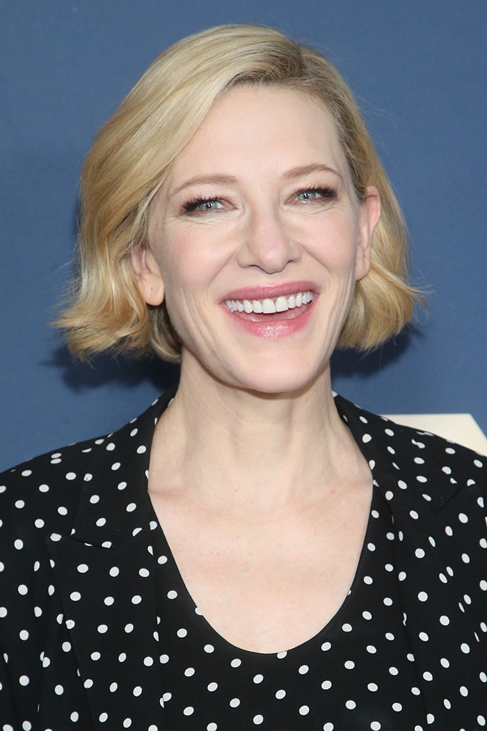 Cate Blanchett wears soft makeup with a wavy bob