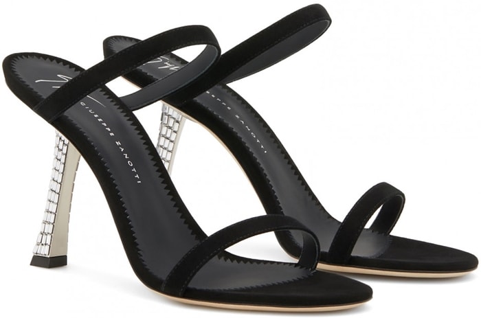 Farrah sandals with a crystal-embellished heel, a branded insole, a slip-on style and two front straps