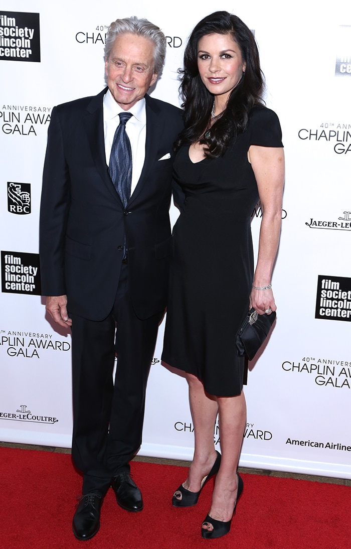 Michael Douglas and Catherine-Zeta Jones at the 40th Annual Chaplin Award Gala on April 22, 2013