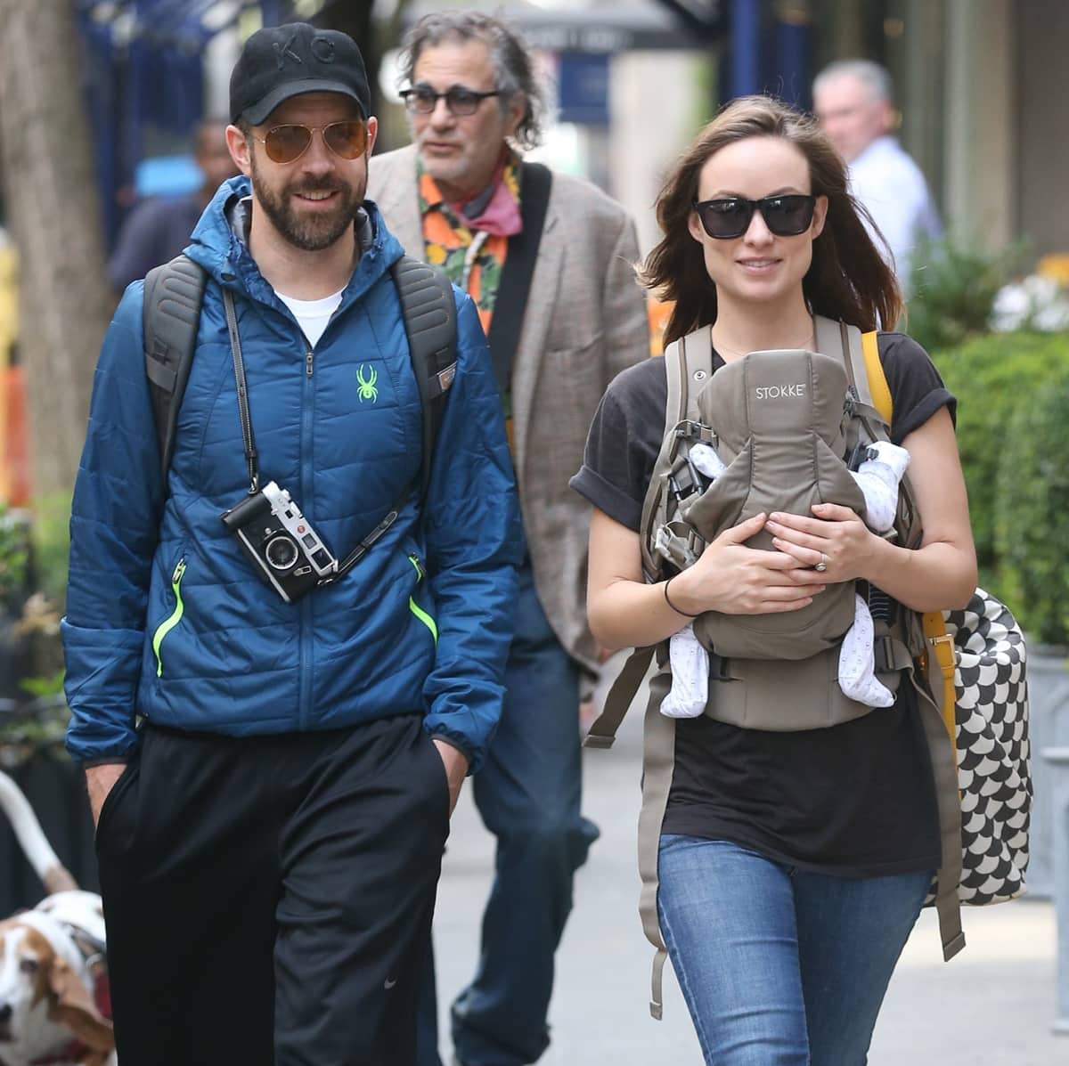 Olivia Wilde, Jason Sudeikis, and their newborn son, Otis Alexander, are out for a walk in New York City