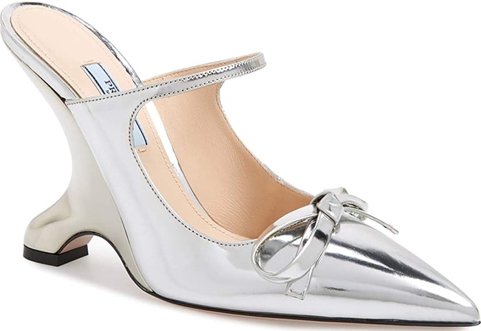 Prada Metallic Silver Fin Heel Mules
