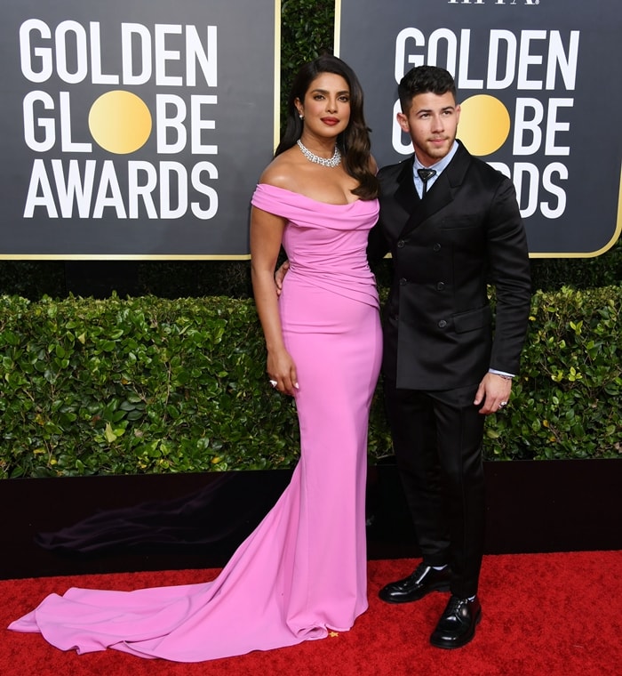 Priyanka Chopra with her husband Nick Jonas at the 2020 Golden Globe Awards