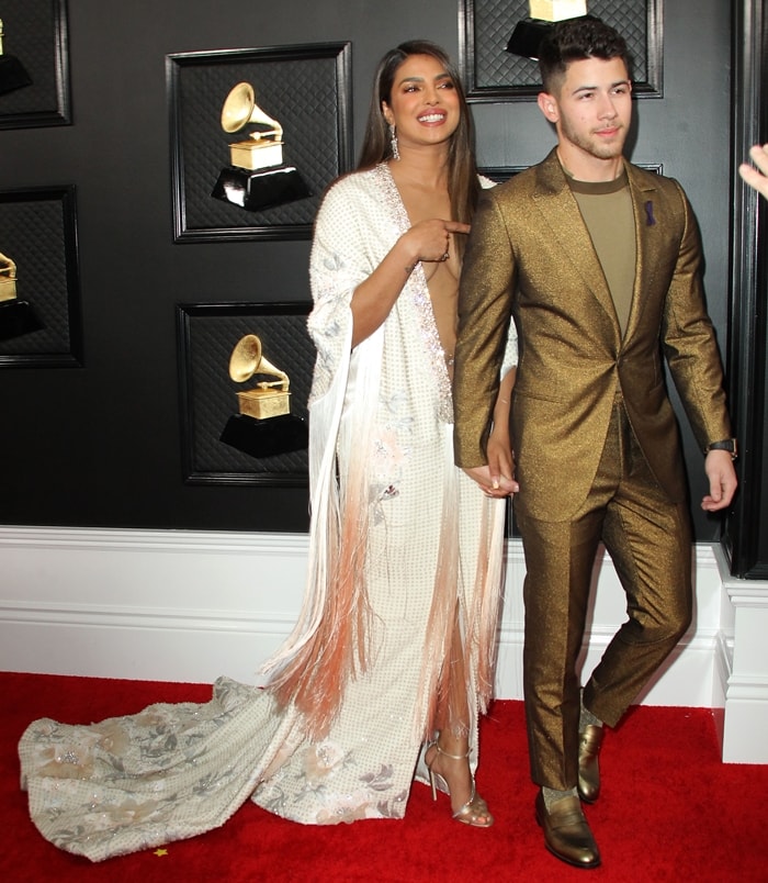 Priyanka Chopra and her husband Nick Jonas arriving at the 2020 Grammy Awards