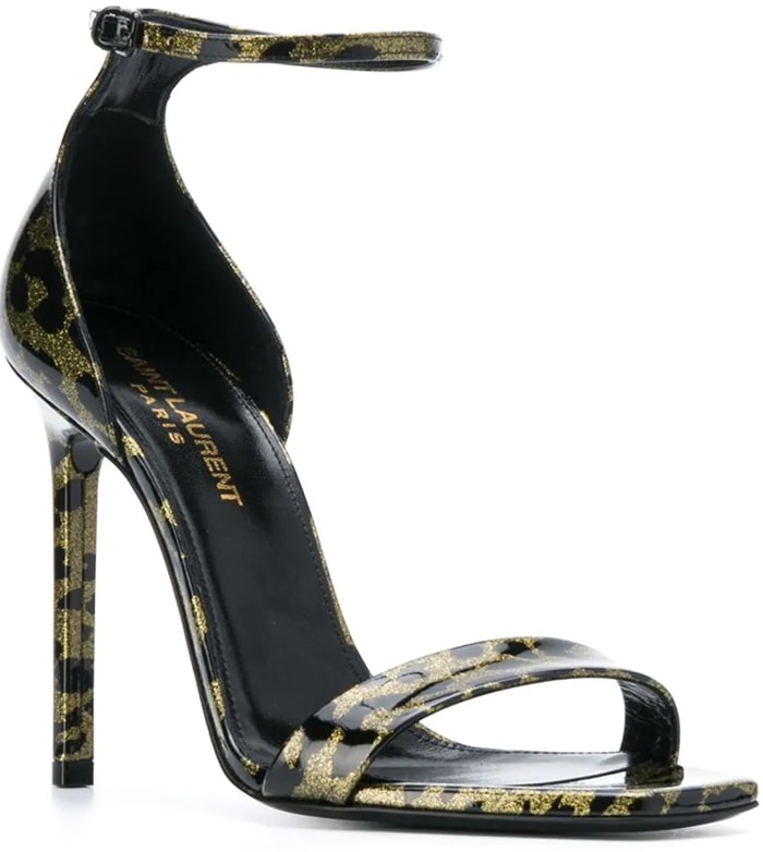 These black calf leather Amber sandals from Saint Laurent boast an eye-capturing leopard print