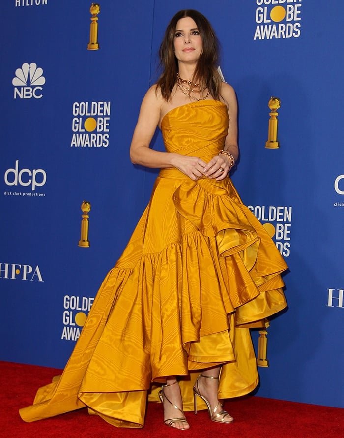 Sandra Bullock in Oscar de la Renta gown at the 77th Annual Golden Globe Awards in Beverly Hills on January 5, 2020