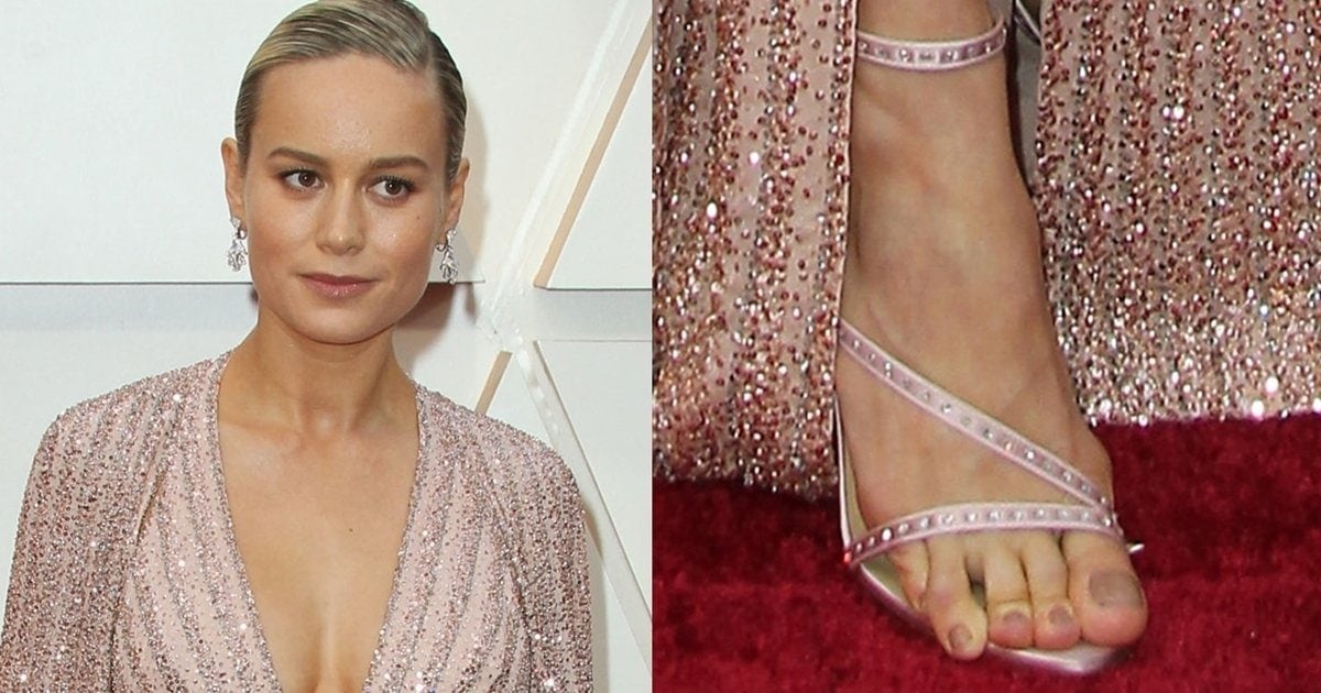Almost Barefoot Brie Larson Reveals Feet in Glittering Sandals at Oscars.