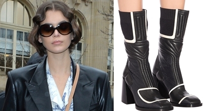 Kaia Gerber Leaves Chloé Fashion Show in Bell Boots & Nanushka Manila Coat