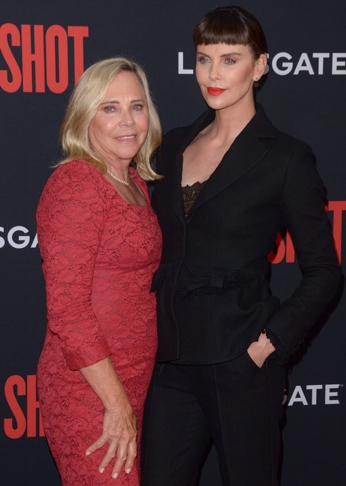 Charlize Theron and her mother Gerda Jacoba Aletta Maritz attend the Long Shot New York Premiere