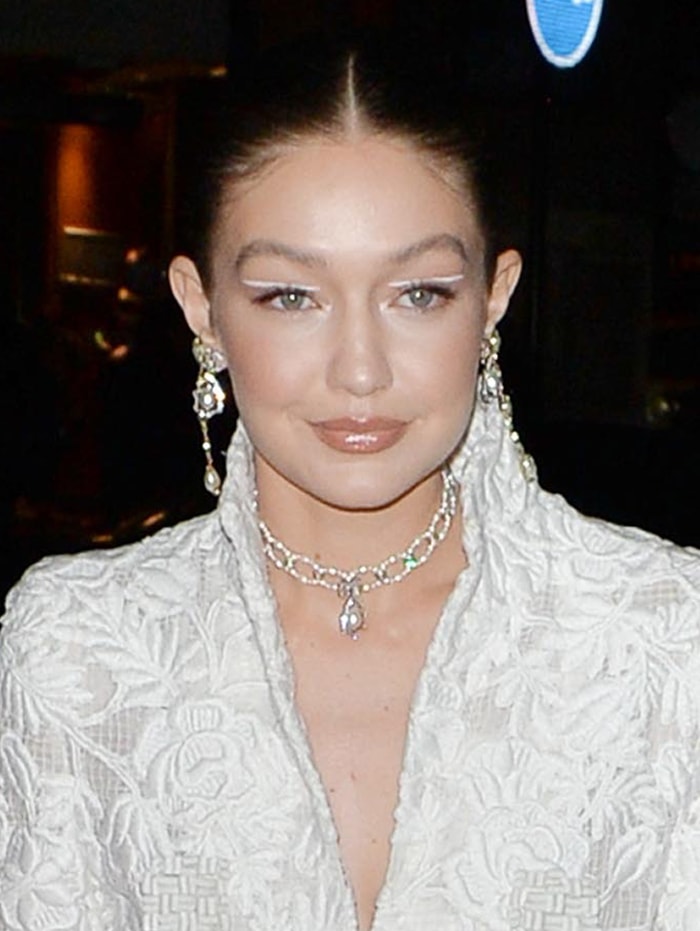 Gigi Hadid wears negative space makeup with white line on her eyelids