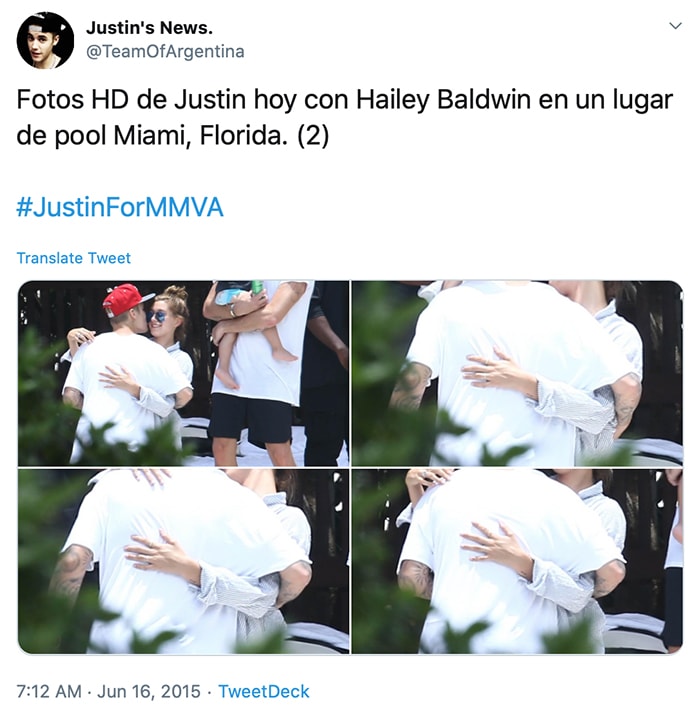 Justin Bieber and Hailey Baldin hug poolside in Miami during summer of 2015