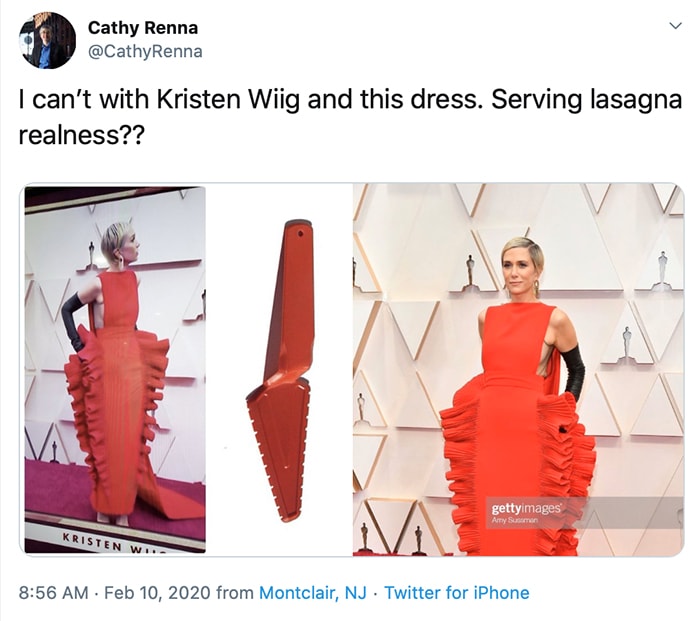 I can't with Kristen Wiig and this dress. Serving lasagna realness?