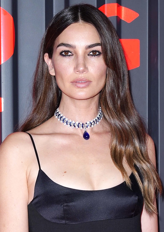 Lily Aldridge lets her hair down and wears dark eyeliner around her eyes