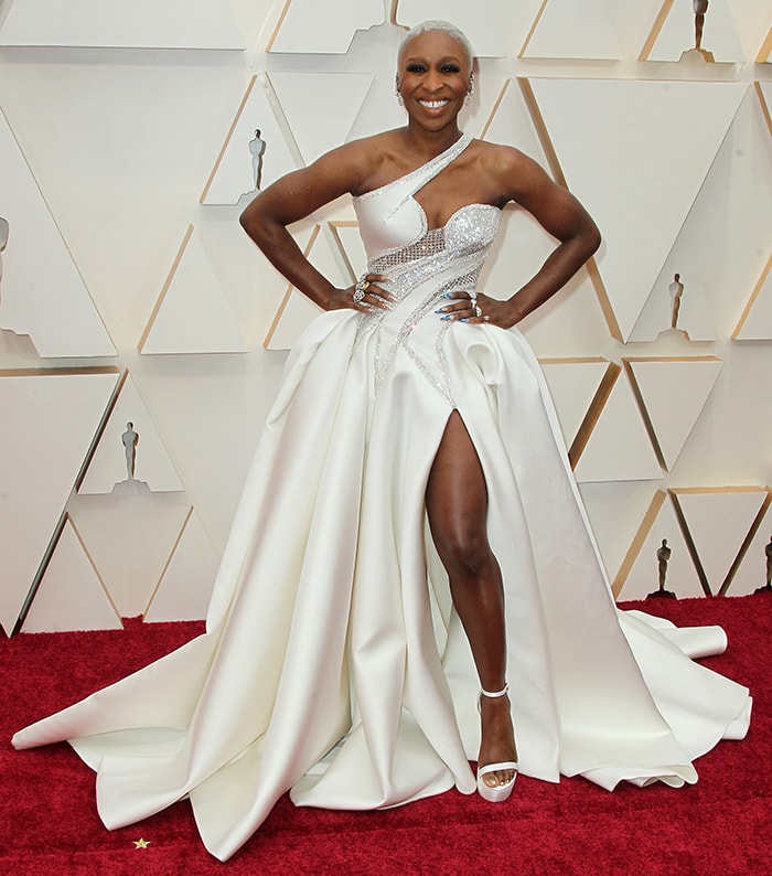 Cynthia Erivo in Atelier Versace white gown at the 92nd Annual Academy Awards on February 9, 2020